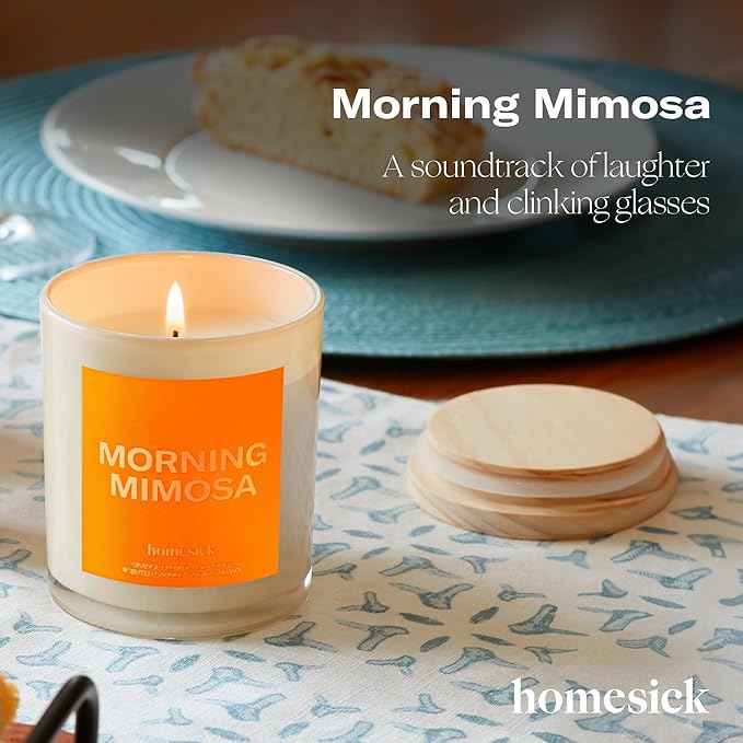 Homesick Scented Candles for Home (Morning Mimosa) - 7.5 oz Long-Lasting Natural Soy Wax Blend Jar Candle Gift for Women & Men for All Occasions, 30-35 Hours Burn Time - Notes of Orange Flower & Honey
