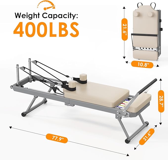 DlandHome Pilates Reformer, Foldable Pilates Reformer Machine with Springs & Resistance, Suitable for Advanced and Beginners Users Adjustable Pilates Equipment for Full-Body Home Workout Up to 330 lbs