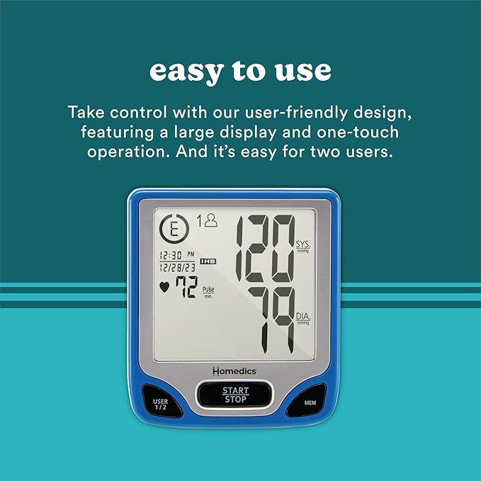 Homedics Blood Pressure Monitor, Automated Wrist Blood Pressure Machine for Home use with Easy One-Touch Operations. Stores up to 120 Readings (60 Readings per 2 Users). Cuff and Storage Case Included