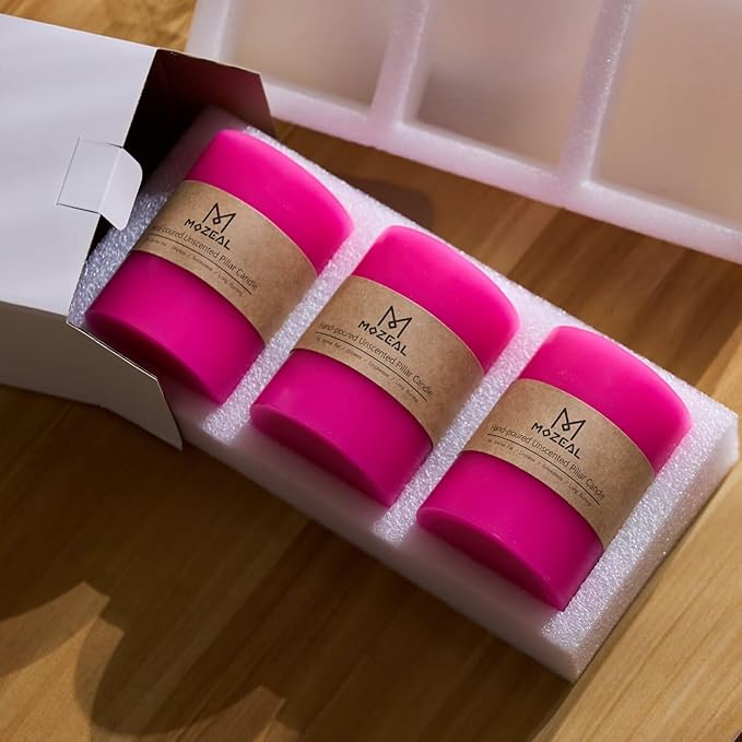 MOZEAL 4" x 10" Extra-Large Hot Pink Pillar Candles (Set of 2), Unscented, Dripless, Smokeless, Long Clean-Burning, Tall 10 inch Large Hot Pink Pillar Candles for Spring Festivities Decor