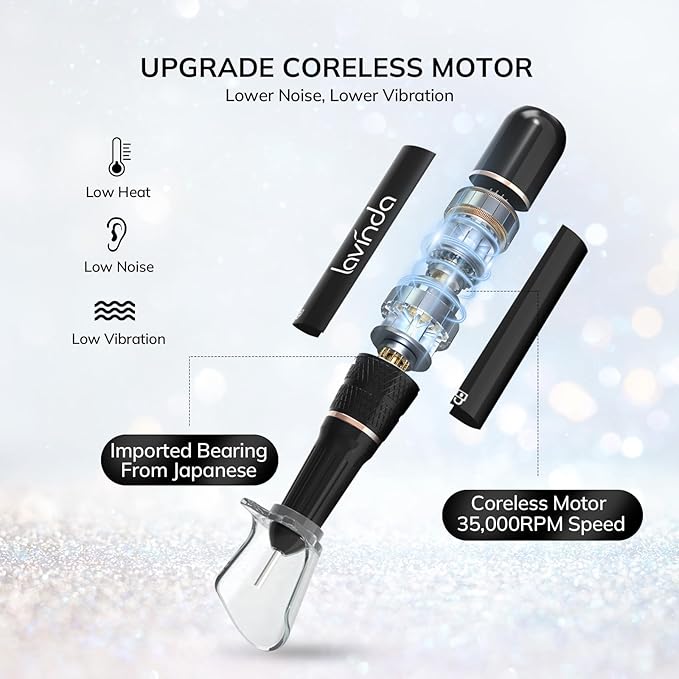 Professional Rechargeable Nail Drill Machine, Lavinda Diamond 35000RPM Electric Nail File Cordless Portable Nail Drill with Coreless Motor for Acrylic Nails, Manicure Pedicure Tool, Crystal Diamond
