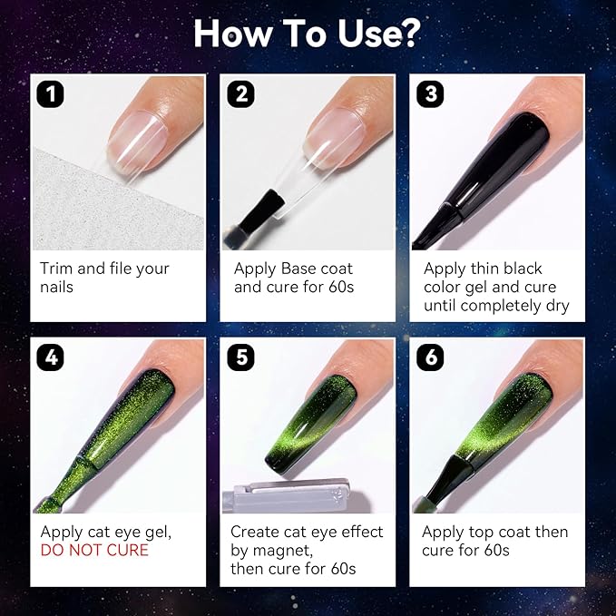10 Colors 9D Cat Eye Gel Nail Polish, Magnetic Gel Polish Kit with Magnet Stick Galaxy Chameleon Effect Silky CatEye Nail Polish Nail Art Salon Manicure Home Ladies