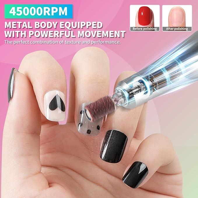 LIMEGIRL Professional Electric Nail File Drill Bits Kit 45000RPM for Acrylic Toenail Machine Clippers with 14 Drill Bit Gradient Green Portable Rechargeable Cordless