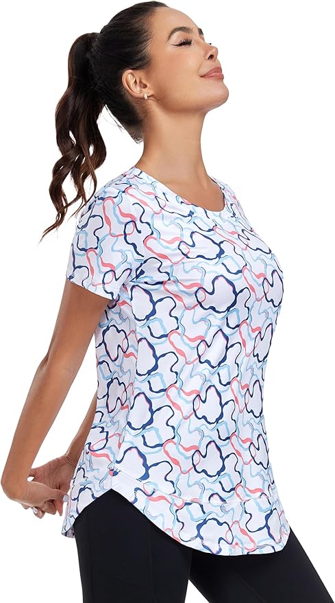 Women's Short Sleeve Workout Shirts Crewneck Sports Yoga Running Dry Fit Tops Side Split Tee