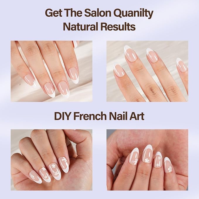 Misssix XBASICTIPS French Tip Press On Nails, 150Pcs French Gel Nail Tips Short Almond, Soft Gel Pre-shaped No Need to File 3 in 1 Nail Tips, Fake Nails for Nail Art DIY Extension Designs 15 Sizes