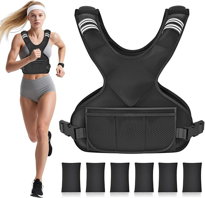 Adjustable Weighted Vest for Women Men, 4-10lb/12-18lb/ Vest with 6 Ironsand Weights, Weight Vest with Reflective Strip for Running, Walking, Exercise, Strength Training
