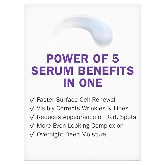 Olay Super Serum Night Repair, Fragrance-Free - Niacinamide, Peptide, Salicylic & Lactic Acid, Glycerin - 5-in-1 Skin Care Benefits - Hydrating, Evens Tone, Reduces Dark Spots, Anti-Aging, 1.0 Oz