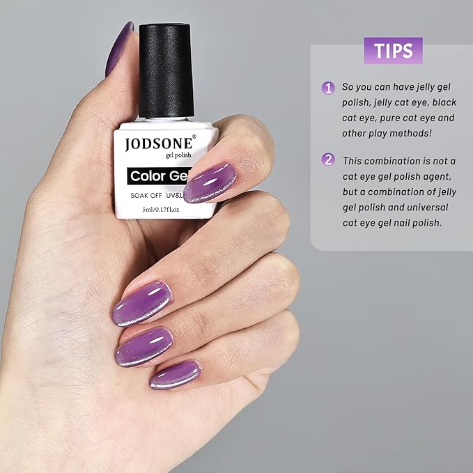JODSONE 9 PCS Purple Jelly Colors Gel Set Base Coat Top Coat Elegant and Sweet Nail Art Gift DIY at Home