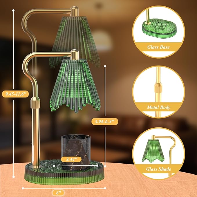 Candle Warmer Lamp with Adjustable Height - Flameless 4-Level Dimmable Wax Warmer, Timer Function & Stylish Design in Multiple Colors（Green）