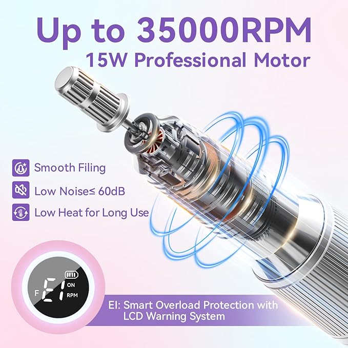 Makartt Rechargeable Nail Drill – 35000RPM Electric Nail File,Portable E File for Gel Nail Shaping & Removal, Quiet, Lightweight, 6H Battery, Easy to Use for Home & Salon, YEEYAN