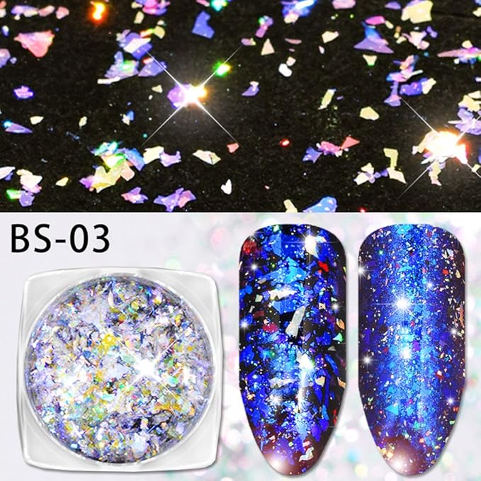Nail Art Chameleon Sequins Laser Glitter Holographic Flakes Paillette 3D Galaxy Mirror Powder 3 Boxes