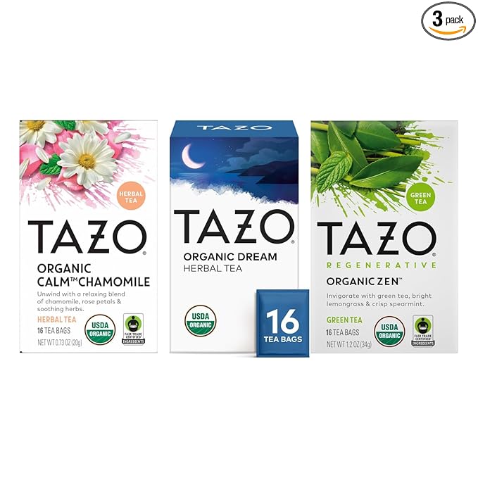 TAZO Tea Bags, Regenerative Organic Zen, Calm Chamomile & Herbal Organic Dream 16 CT (1ea) (Variety Pack)