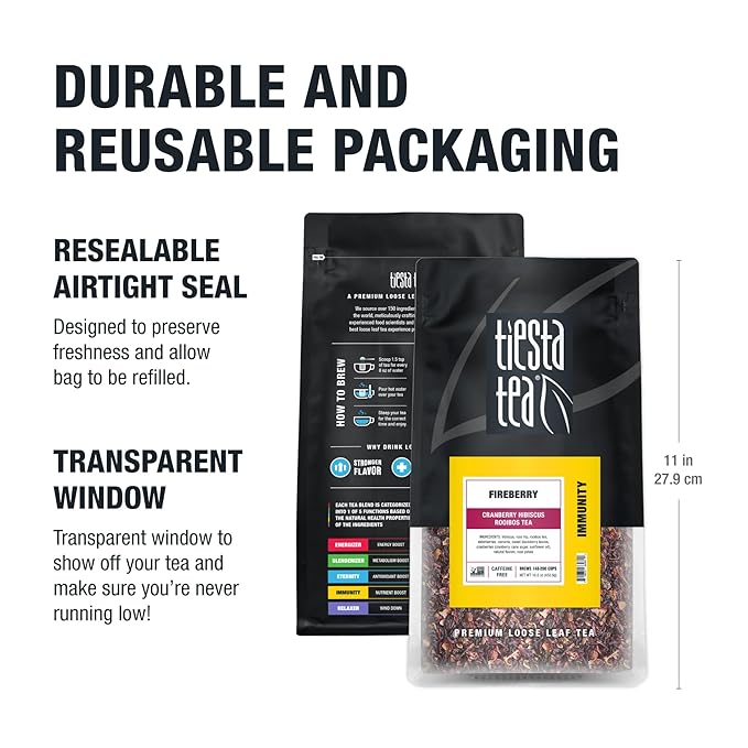 Tiesta Tea - Cranberry Hibiscus Rooibos Tea, Fireberry, Loose Leaf, Herbal Blend with Hibiscus, Cranberry, Currants, Rooibos, Enjoy Hot or Iced, 200 Cups in Resealable Pouch, 16 Ounce