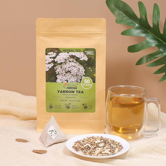 FullChea - Yarrow Tea Bags, 50 Count, 2g/bag - Premium Yarrow Herb - Non-GMO - Caffeine-free - Aid Digestion & Boost Immunity