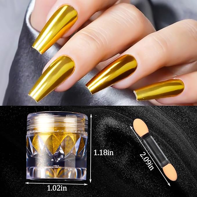 Chrome Nail Powder Kit 12 Colors Holographic Metallic Mirror Effect Chrome Pigment Glitter Dust for Nail Art Gel Polish Decoration Resin Craft Manicure Home DIY Salon Use