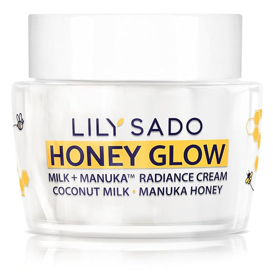 LILY SADO HONEY GLOW Radiance Cream Face Moisturizer - Natural Daily Facial Lotion w Manuka Honey, Coconut, Apricot, Gotu Kola, and VITS B5 & E - Amazing Anti Aging Formula. 2 oz