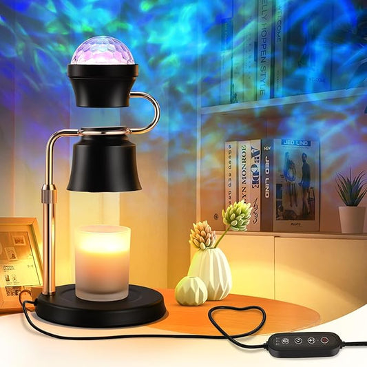 Birthday Gifts for Mother, 2 in 1 Adjustable Candle Warmer Lamp with Timer and 180° Rotating Light Projector, Women,House Warming Gifts New Home Bedroom Decor Dimmable Candle Lamp