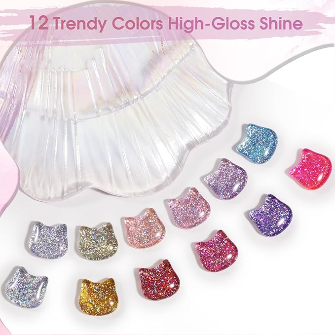 ROSALIND Glitter Gel Polish - 12 Colors Silver Gold Glitter Gel Nail Polish Set Sparkle Diamond Effect Soak Off UV Set Sparkling Glod Shimmer Nail Art Collection Manicure Gift for Women