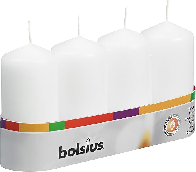 BOLSIUS 2x4 Inch White Pillar Candles - 4 Pack Candle Set - 20 Hours Burn Time - Premium European Quality - Dripless And Smokeless Candle - Perfect for Wedding Candles, Parties, and Special Occasions