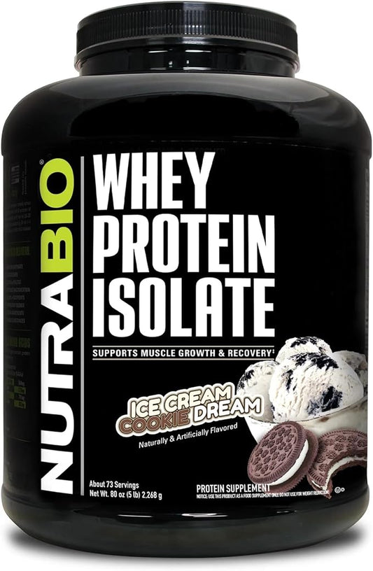 NutraBio 100% Whey Protein Isolate Protein Powder, 25g Protein with Complete Amino Acid Profile, Soy and Gluten Free, Low Carb and Low Calorie Whey Protein Powder, Ice Cream Cookie Dream, 5 Lbs.