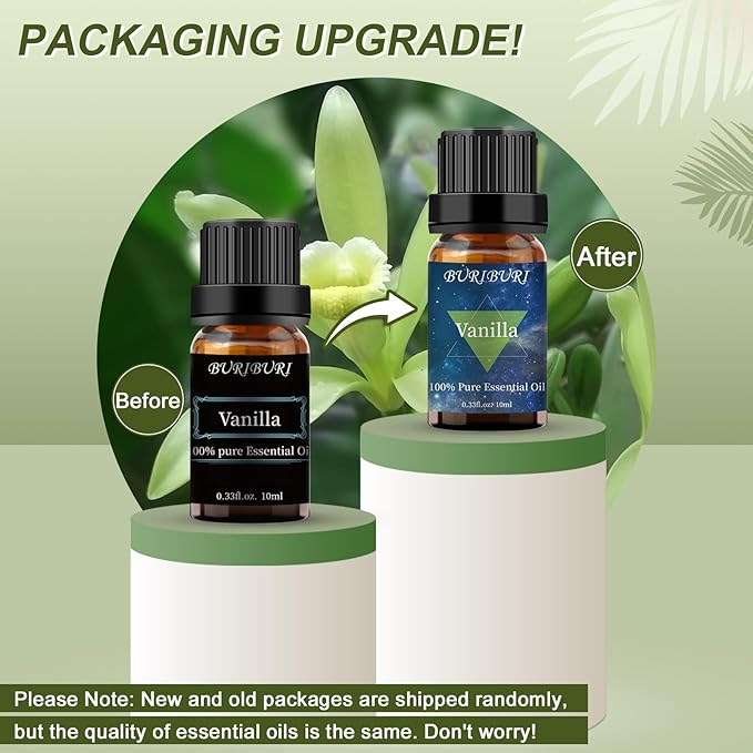 BURIBURI Vanilla Essential Oil, 100% Pure, Undiluted, Natural Aromatherapy Oil for Diffuser, Massage