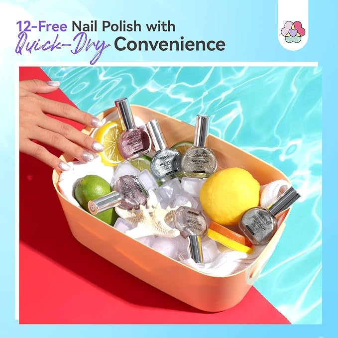 SAVILAND Glass Bead Cat Eye Nail Polish Set: Quick Dry 6 Colors Magnetic Nail Polish with Magnet 12-Free Fingernail Polish Air Dry Nail Lacquer Bulk for Beginners Home Use Women Gift