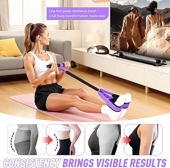 Upgraded Durable Pedal Resistance Band with Handle, Thickened Latex Tubes and Soft Foam Fabric Foot Pedal, Sit Up Exercise Equipment for Abdomen, Waist, Arm, Core/ABS, Leg, Physical Therapy