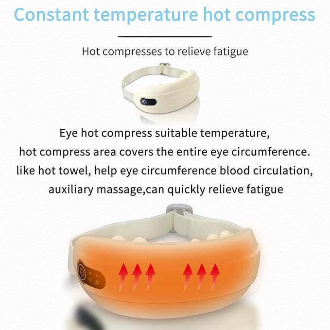 Steam Eye Massager with Heat, 4 Modes of Vibration Massage - Bluetooth Music Electric Massager Lightweight & Portable, Relieves Fatigue, Type-C Fast Charging, Gifts
