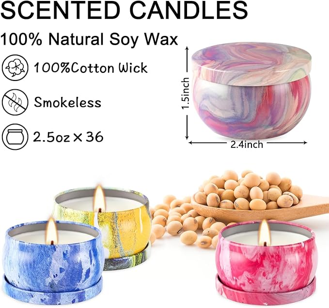 36 Pack Christmas Scented Candles Set for Home, Relaxing Stress Relief, Aromatherapy - Natural Soy Wax and Fragrance - Gifts for Women, Mom, Best Friend, Wife, Birthday