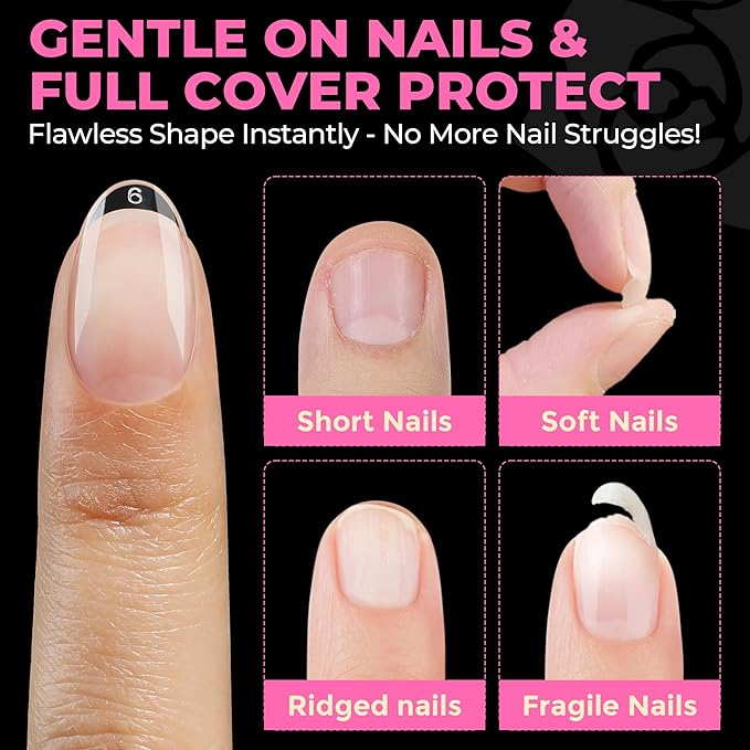 UNA GELLA Short Oval Almond Fake Nails 504pcs Press on Nails Pre-shape Short Almond Round Gel Nail Tips for Full Cover Acrylic False Nails For Nail Extension Home DIY Salon 12 Sizes False Gelly Tips