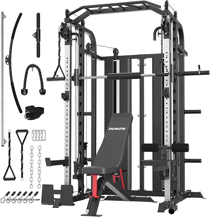 DONOW Smith Machine with Weight Stacks Home Gym Sytem Power Cage Squat Rack Dual Cable Crossover Machine All in One