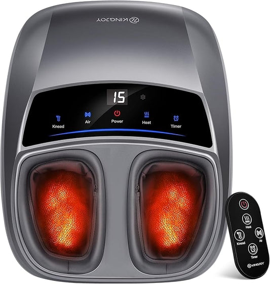 KINGJOY Foot Massager with Heat for Neuropathy, [2025 Upgraded], Deep Kneading Shiatsu Foot Massager for Plantar Fasciitis, Fits Up to Men Size 14, Gifts for Women Mom Men Dad Seniors