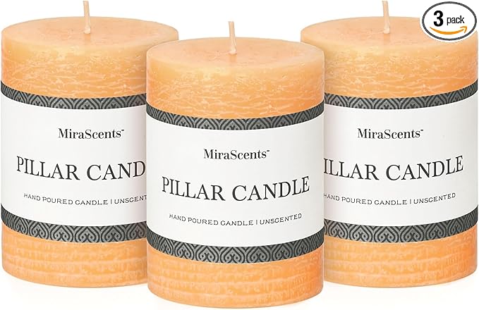 3x4 Inch Fall Yellow Pillar Candles Set of 3 - Unscented Fall Candles, Large Big Candles, Smokeless Dripless Candles for Dinner Fall Table Decor, Home Rustic Decor, Fall Centerpieces for Table