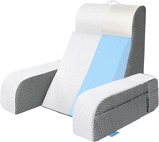 Kayfia Reading Pillow, 10 in 1 Back Pillow for Bed Sitting up with Detachable Arms Rest, Back Rest Pillow with Gel Memory Foam, Husband Pillow for Reading/Gaming/Working in Bed or Couch 21'', White