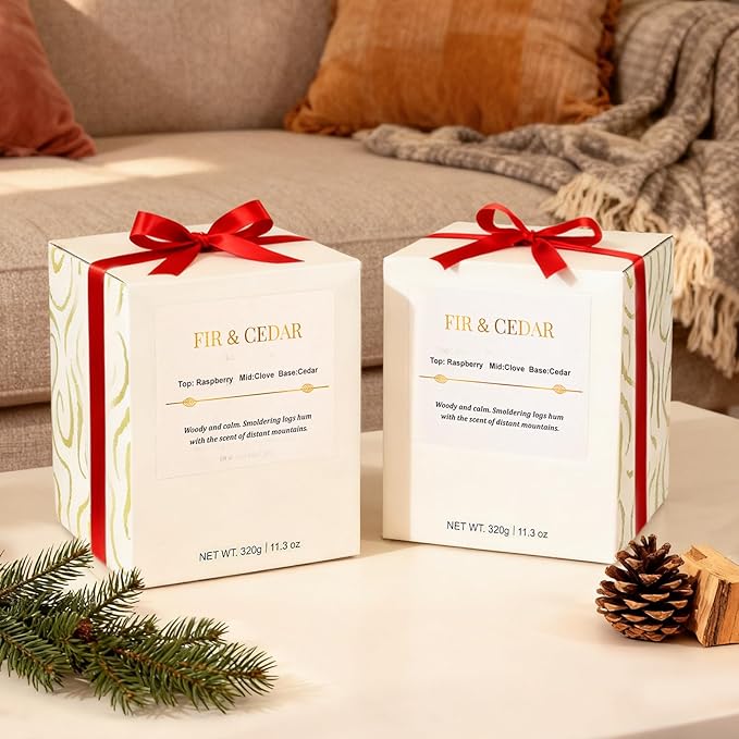2 Pack Wood Wick Scented Candle Gift Set –Balsam Fir & Cedarwood Natural Soy Wax Candles with Individual Gift Boxes,Long Lasting 22.6 oz Aromatherapy Candles for Home Decor, Christmas&Holiday Gifts