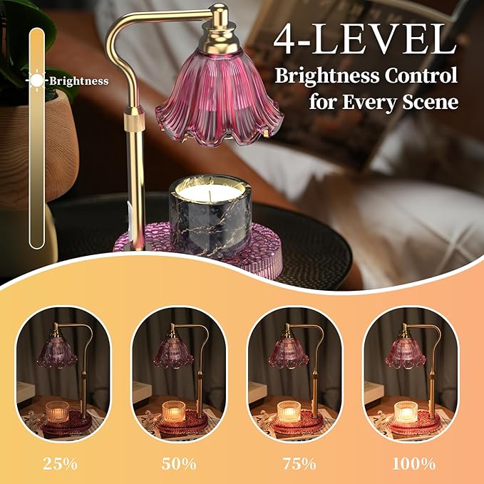 Candle Warmer Lamp with Adjustable Height - Flameless 4-Level Dimmable Wax Warmer, Timer Function & Stylish Design in Multiple Colors（Purple）