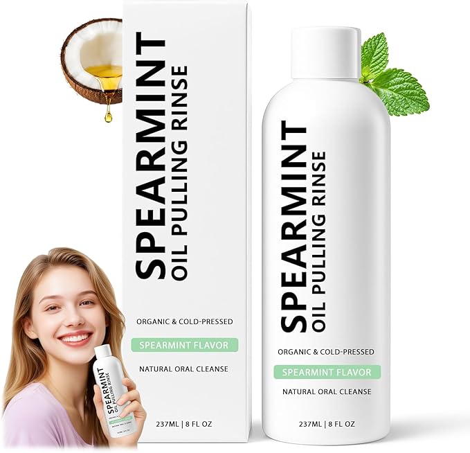 Spearmint Oil Pulling Rinse, Cold Pressed Coconut Oil Mouth Wash, Spearmint and Coconut Pulling Oil,for Breathe Mouth,Gentle Deeply Cleans