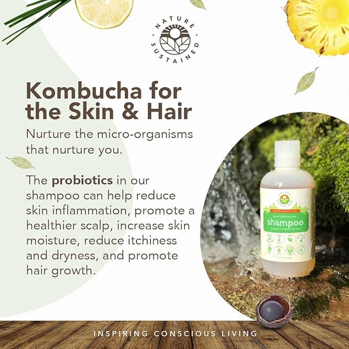 Nature Sustained Organic Shampoo - Raw & Wildcrafted with Probiotics, Hypoallergenic Natural & Sulfate Free Shampoo for Sensitive Scalp, Dry Hair, Dandruff, Gallon, Lemongrass