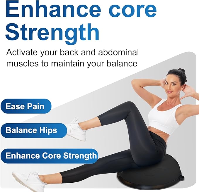 Half Balance Ball, 23 Inch Balance Ball Trainer with Foot Pump for Improving Balance Core Strength and Fitness, Balance Balls Perfect for Home Gym Workout Use