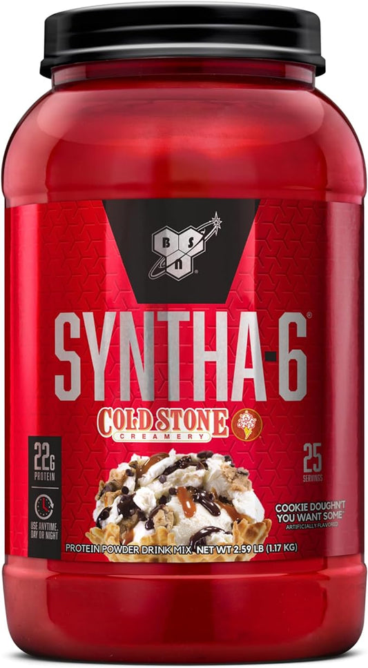 BSN Syntha-6 Whey Protein Powder, Cold Stone Creamery- Cookie Doughn't You Want Some, Micellar Casein, Milk Protein Isolate Powder, 25 Servings