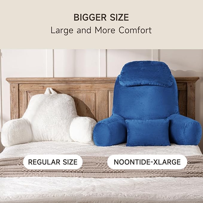 NOONTIDE Reading Pillow for Sitting up in Bed and Couch,32" X-Large Back Pillow for Adult & Teens with Soft Adjustable Neck Roll Backrest Pillow,Washable Cover,Watching TV/Gaming/Relaxing(Blue)