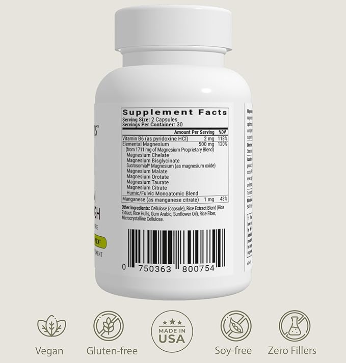 BIOptimizers Magnesium Breakthrough Complex Supplement with 7 Forms of Mg: Glycinate, Malate, Citrate, and More - Natural Support for Sleep and Cognitive Function - 60 Capsules- Calming Vitamins