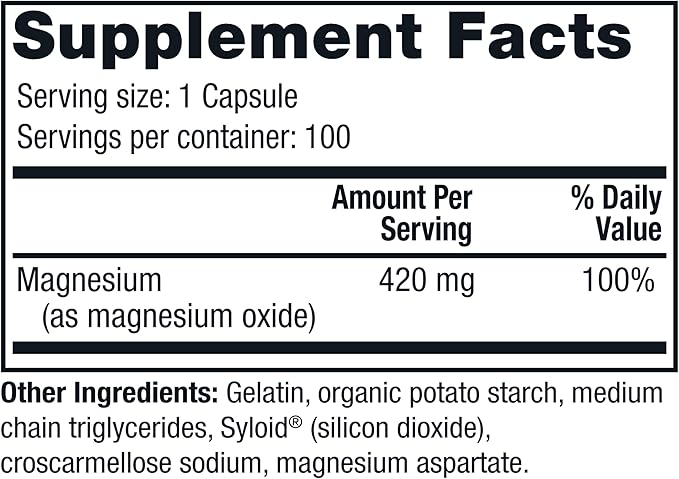 Twinlab Magnesium Caps - High Absorption Magnesium Supplement to Support Leg Cramps Relief - Magnesium Capsules for Stress Relief, 420 mg, 100 Count, 2 Pack
