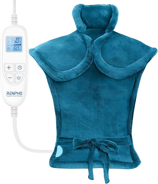 RENPHO Heating Pad for Neck and Shoulders and Back Pain Relief, Christmas Gifts for Women Men Mom, FSA Eligible HSA Store, 24"x33" Weighted Electric Large Heat Pad, Auto Shut Off, ETL Certified, Blue
