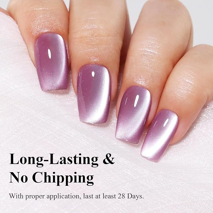 Imtiti Plum Purple Cat Eye Gel Nail Polish with Magnet, Holographic Glitter Shimmer Magnetic UV Gel Polish for Nail Art Soak off UV Led