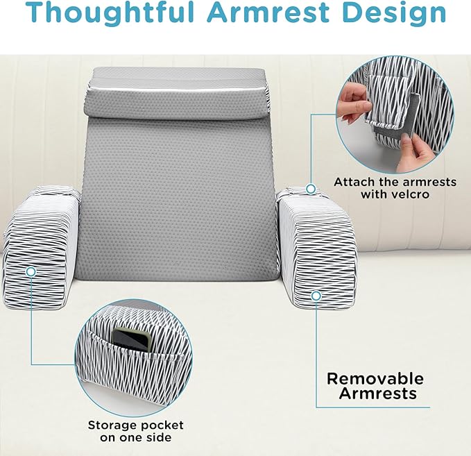 Reading Pillow for Sitting in Bed Adult - Back Pillow for Bed Sitting up, Backrest Support Pillow for Lounging/Reading/Gaming/Resting/Watching TV, Bedrest, Stripe
