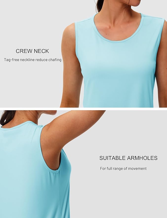 MAGCOMSEN Women's Workout Tank Top Athletic Muscle Sleeveless Crew Neck Shirt UPF 80+ Moisture Wicking Gym Running