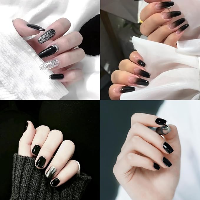 Holographic Mirror Nail Powders Chrome Gold Effect Pure Metallic Dust Sequins UV Gel Black Nail Chrome Powder Pigment for Nail Art Decoration (Black)