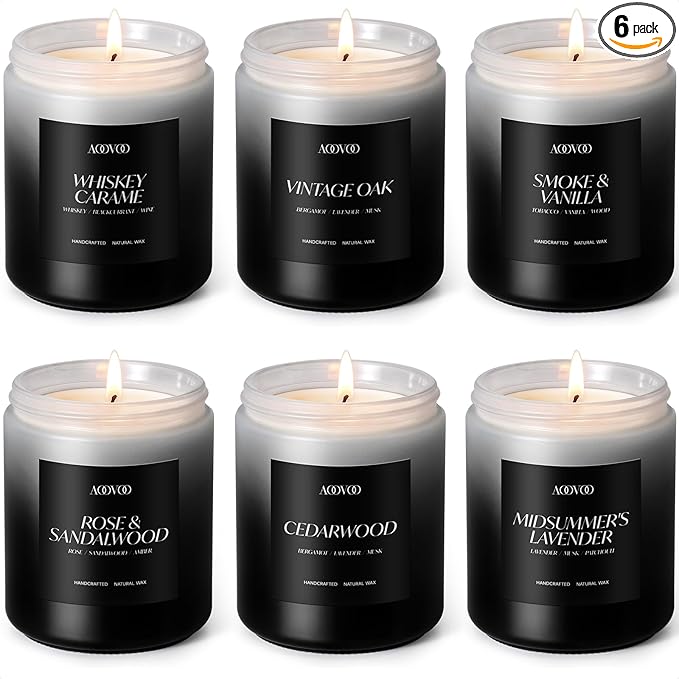 AOOVOO Scented Candles Set for Men - 6 Pack Mens Candles for Home Scented, 42 oz Soy Wax, 300 Hour Long Lasting Candle, Soy Candle Gifts Set for Men, Birthday, Valentine, Christmas