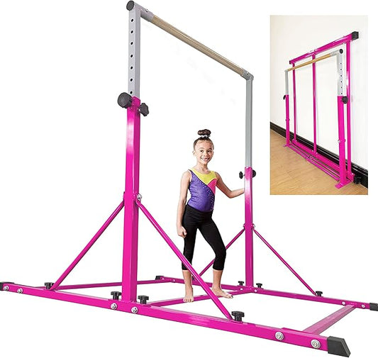 Gymnastic Bar for Kid and Teenage Ages 3-25, 5 FT / 6 FT Base Length, 5 FT / 6 FT Height, Gymnastic Kip Bar Horizontal Bar for Gymnast, Gymnastic Training Equipment for Home and Club Use